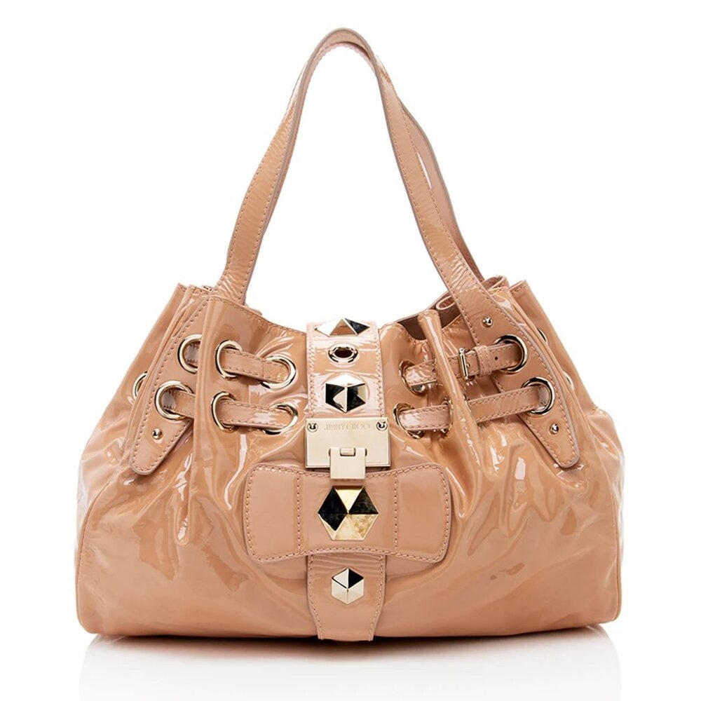 JIMMY CHOO Patent Studded Ramona Bag